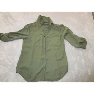 IZ Byer Shirt Womens Small Olive Green Roll Tab‎ Sleeves Blouse 1079D8T